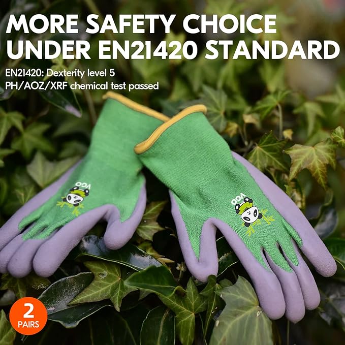 Vgo... 2-Pairs Age 7-9 Kids Garden Gloves, Bamboo Fibre Toddler Gardening Gloves, Children Yard Safety Work Gloves,Rubber(Size XS, Green, KID-RB6026)