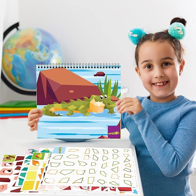 Omgouue 2PCS Dinosaur Animal Crafts Airplane Activities for Kids Ages 4-8 Sticker Paint Books Gift Party The Go Travel Trip Must Have Toys Activity Create 20 Pictures Sticker Sheets are Separate