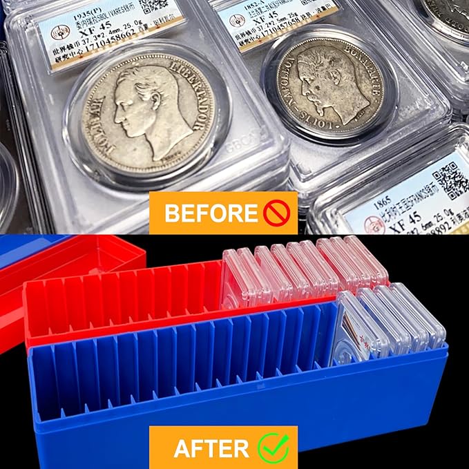MUDOR Coin Slab Storage Box, Plastic Holder Case Compatible with 20 Slab PCGS Coin Holders, Olny Box (BLUE, 1pcs)