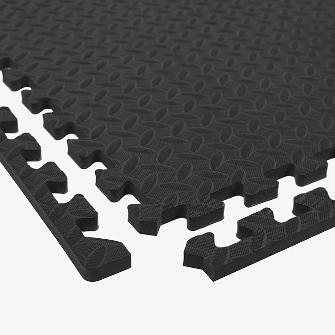 IncStores 1/2 Inch Thick Diamond Soft Foam Flooring Tiles | High-Density Interlocking Foam Tiles for Rugged Style in Your Home Gym, Playroom, and More | Black, 64 Tiles