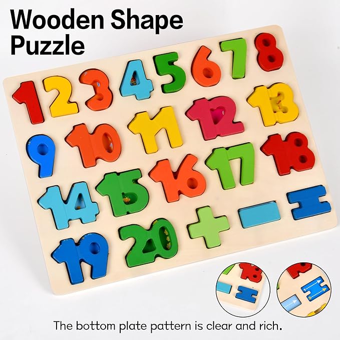Number Puzzle Wooden Puzzle for Toddlers 3 4 5 Year Old Puzzles Learning Toys, Preschool Educational Board Game for Boys and Girls Gifts Toddler, Number Block Floor Puzzles Toy Kids Ages