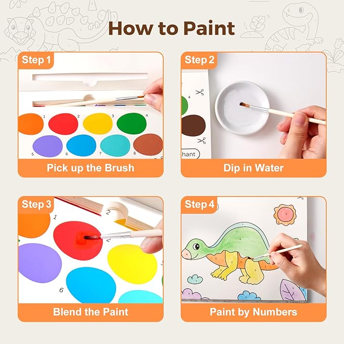 Paint with Water Books for Toddlers, Mess Free Watercolor Painting Activity for Kids Ages 1-3, 2-4, 4-6, Art Craft Coloring Gift with Brush, Airplane Travel Activities for Toddlers, Dinosaurs