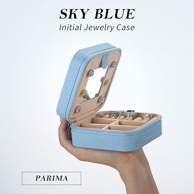 Parima Gifts for Mom from Daughter - Mothers Day Gift Jewelry Case Jewelry Boxes for Mom Birthday Gift for Mother Travel Gift for Women - Letter K, Sky Blue