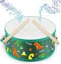 Boao 1 PC Kids Drum Set, 8 Inch Toddler Drum Wooden Toy with Adjustable Strap and 2 Drumsticks, Educational Sensory Musical Instrument for Toddlers Kid Baby Boys Girls Gift(Dinosaur)