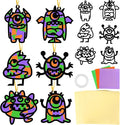 Qyeahkj 36 Set Halloween Monster Suncatchers Crafts for Kids DIY Monster Window Tissue Paper Craft Kit Hanging Decor for School Classroom Activity Art Project Holiday Home Birthday Party Favor Gift