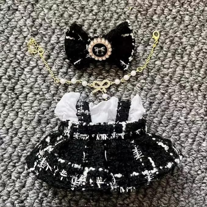 Luxury Chic Doll Clothes Set with Elegant Dress, Shirt, Bow & Necklace - Premium Outfit for Dress Up, Collecting & Gift Giving - Perfect for Kids, Doll Collectors & 18 Dolls (Black)