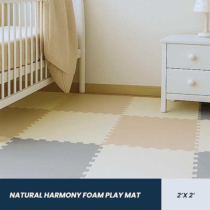 FlooringInc's Rainbow & Natural Harmony Playmat - Kid Safe Foam Floor Tiles with Removable Edges - 2'x2', 1/2" Thick (Earthy, 24 Tile Pack)