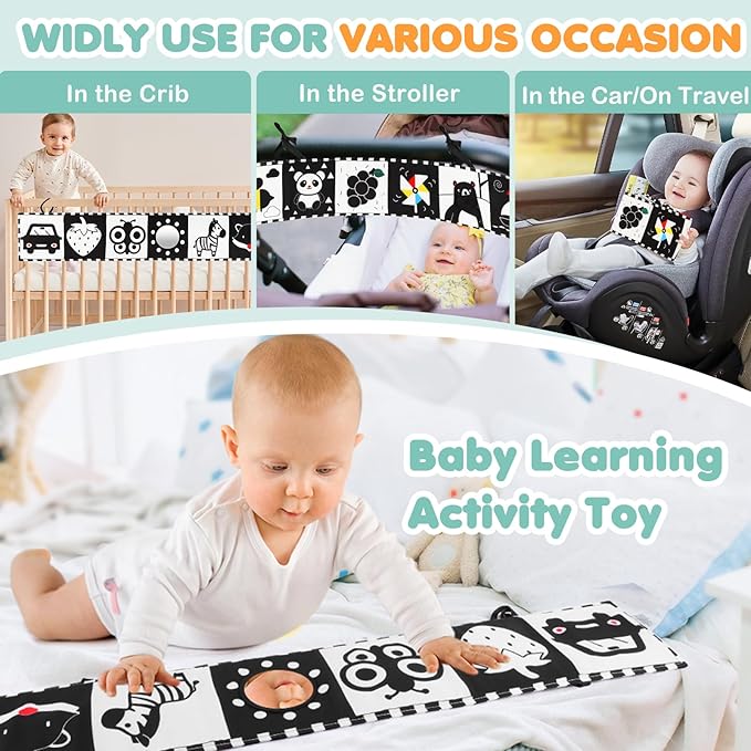 High Contrast Baby Toys for Newborn - Tummy Time Black and White Baby Toys for 0-3 3-6 Months - Soft Montessori Visual Stimulation Development Sensory Infant Book - Shower Gift for Boys Girls