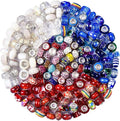 Aipridy Assortment European Large Hole Beads Spacer Beads Rhinestone Craft Beads for DIY Charms Bracelet Jewelry Making (Blue-Red-White)