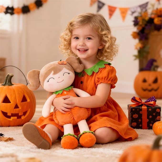 Gloveleya Dolls Halloween Pumpkin Baby Girl Gifts Plush Pumpkin Doll Soft Toys Orange 18 inches