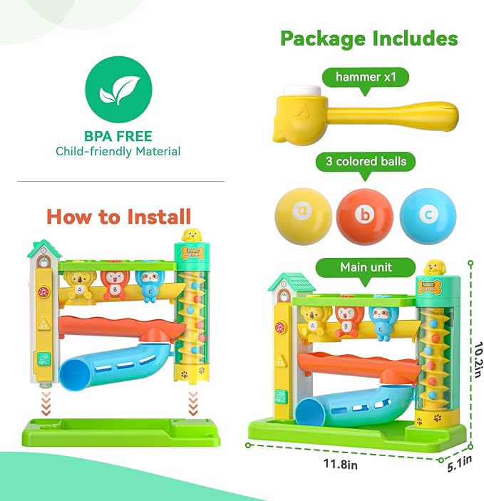 Pound A Ball Musical Toy for 1-2 Year Old Boy Girl Gifts, Interactive Learning Toy for Baby 6-12 Months, Early Development Toy for Toddlers 12-18 Months, 1st Birthday Present for One Year Old