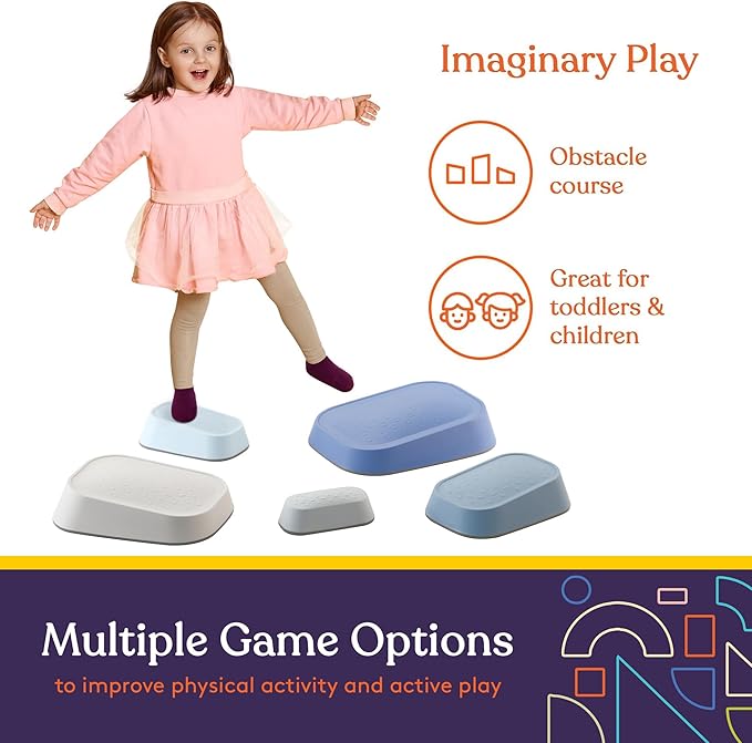 Special Supplies Set of 5 Stepping Stones for Kids Indoor and Outdoor Balance Blocks Promote Coordination, Balance Strength Child Safe Rubber, Non-Slip Edging (Ocean)