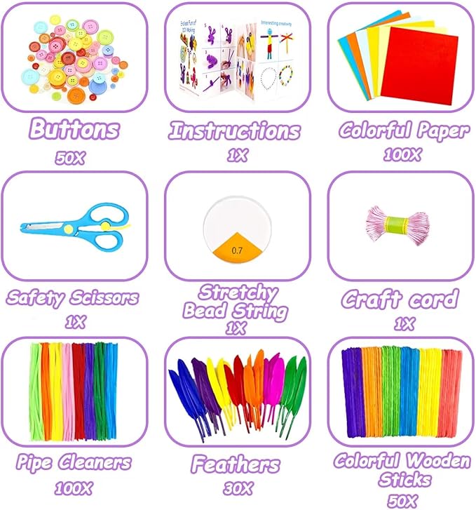 VLUSSO 3000Pcs DIY Arts and Crafts Supplies Kit for Kids - Kids Craft Kits Art Supplies Material Set with Pipe Cleaner All in 1 Crafts Activity Gifts Toys for Girls Boys Age 4-6, 6-8, 8-12 Years