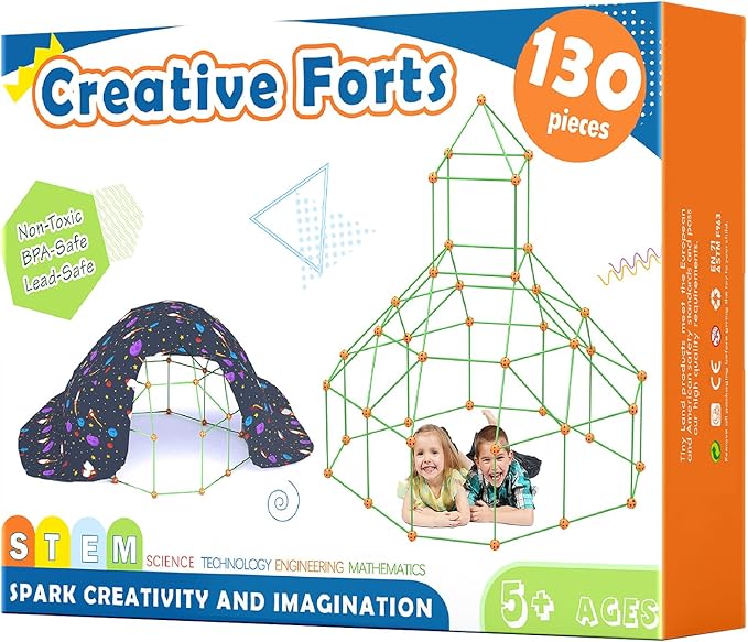 Tiny Land Fort Building Kit Creative Fort Indoor Outdoor for 5-12 Years Old Boys and Girls STEM Building Toys with Storage Bag DIY Castles Tunnels with 86 Rods and 44 Balls