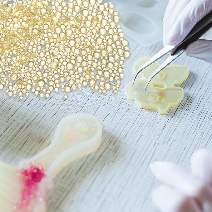 Iridescent Glass Tiny Bubble Beads, 0.4-3mm 10g No Hole Micro Mini Round Deep Yellow Water Droplets Beads - Applications: for Resin Filler, Nail Art, Dollhouse Bath Tub
