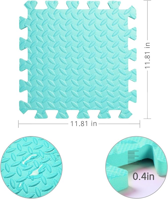 Foam Play Mat for Baby, 0.4 Inch Thick Foam Interlocking Floor Mats, Soft Non-Toxic Baby Playmat, Solid Colored Puzzle Play Mat Kids Floor Mats, 16 Tiles, Black/White/Gray/Tender Green