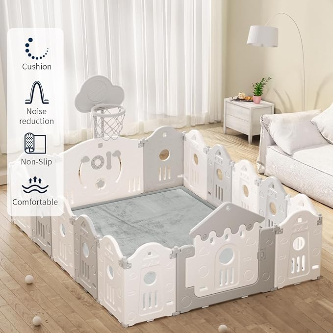 ACOMOPACK Baby Play Mat for Floor 1.3" Thick Memory Foam Play Mat 79"×157 Tummy Time Crawling with Non-Slip Bottom for Living Room,Nursery,Soft Velvet Playpen Mats for Kids,Infants（Light Grey）