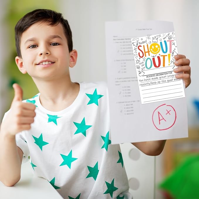 50Pcs Shout Out Card, Appreciation Cards for Teachers Students Employees Office Staff, Kudos Cards Team Classroom Good Behavior Incentive, Motivational Card for School or Workplace (Smiley Face)