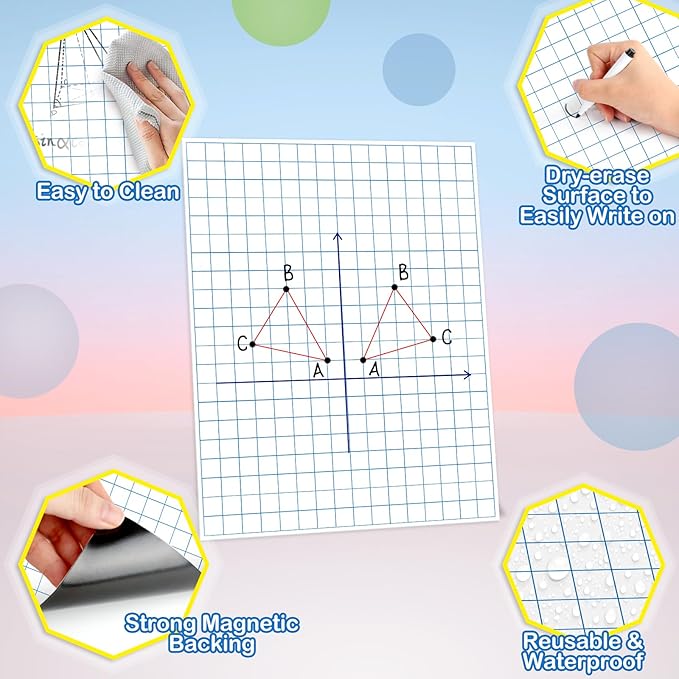 Aizweb Giant Magnetic Graph Paper,Dry Erase Grid Graphing for Classroom Whiteboard Accessories,Chart Paper Teacher Must Have Homeschool Teaching Supplies,Teacher Essential,21.5" x 16.5"