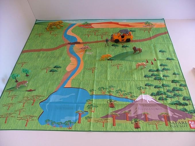 Safari Play Mat for Toy Animals | Foldable Solution |Large Size 57” x 57” | All Safari Animals | African Jungle Serengeti | Child Activity Mat | by Play Mat Factory
