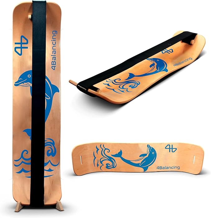 Balance Board for Kids - Slackline Wooden Wobble Board - Slackboard Balance Trainer for Coordination - Training for Skateboard, Snowboard, Football, Soccer, Baseball, Basketball