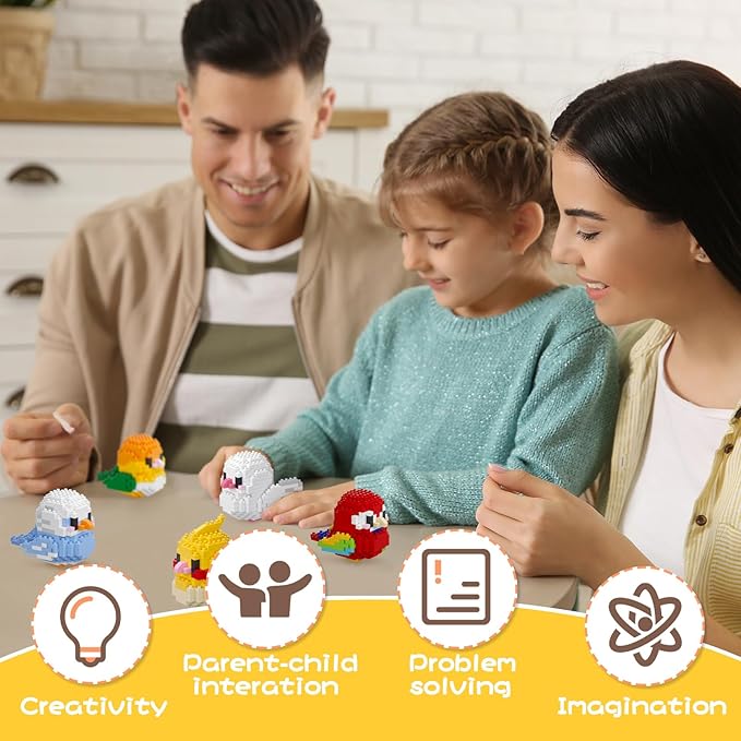 12 Styles Mirco Mini Parrot Building Block Sets, Colorful Small Birds Building Bricks Kits, Not Compatible with Lego Bird, Cute Animals Toys Party Favors Christmas Gift for Kid