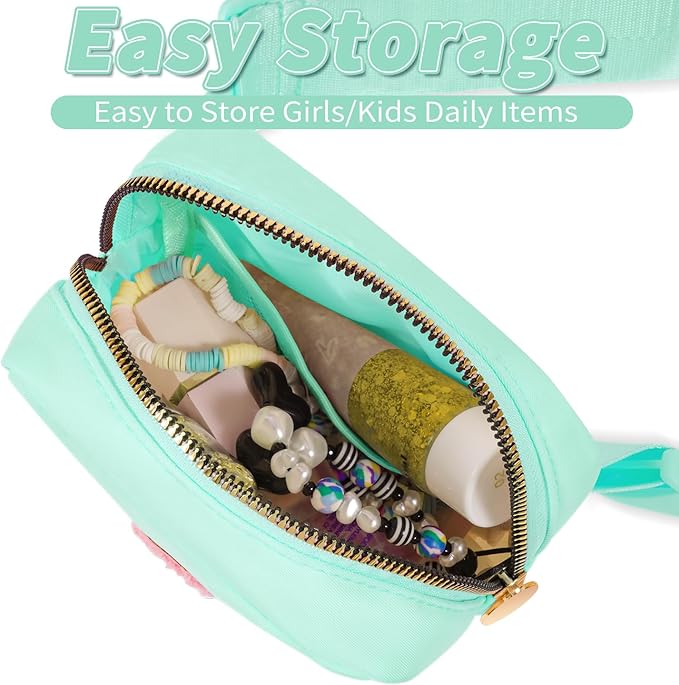 Mini Belt Bag Fanny Pack with Initials Letter Patch Small Crossbody Bags Cute Stuff Birthday Gifts for Teenager Girls Trendy Stuff for Teens - Light Green,M