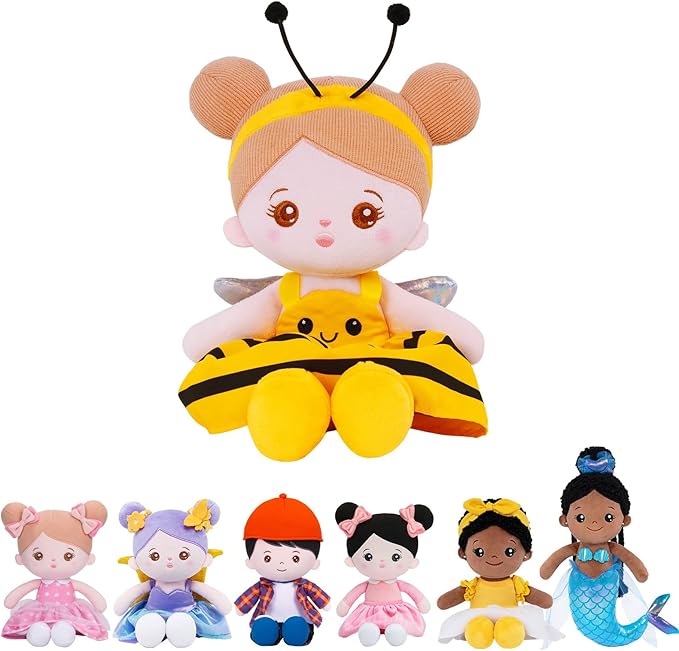 OUOZZZ 12" Soft Baby Doll Toys for 1 + Year Old Girl Gifts, Birthday Gifts for 1 Year Old Girl Christmas Plush Toys Gift for Toddler Kids Yellow Bee Dress