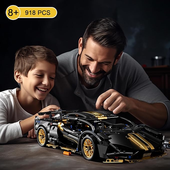 Sport Car Building Block Sets for Adults,Technical Black Race Car Collectible 1:14 Model Scale MOC Engineering Toys Kits Birthday Gifts for Boys Men Teens Car Fans Age 8+ 8-12 12 13 14 14+