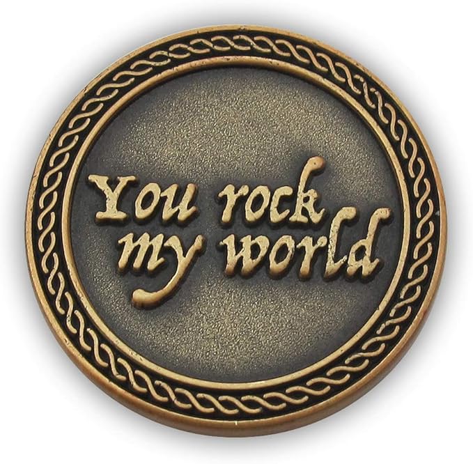 Romantic Love Expression Antique Gold Plated Pocket Coin for Date Night, You Rock My World, & Make My Heart Skip a Beat, Love Gift for Men & Women, from Him or Her