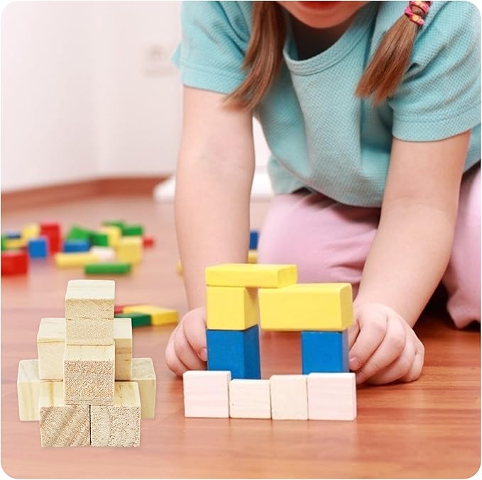 100Pcs 1.5cm Unfinished Wood Cubes, 0.59” Natural Square Wooden Blocks for Math Counting, Crafts, and DIY Projects