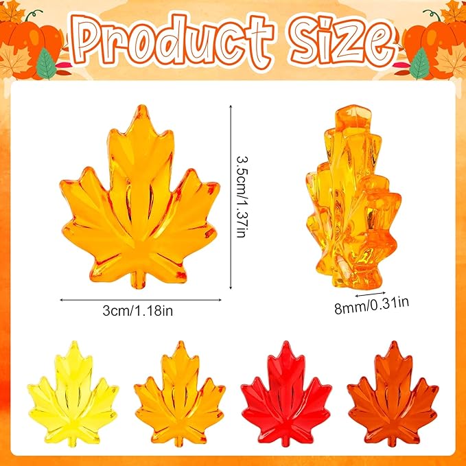 120Pcs Fall Thanksgiving Ornaments, Maple Leaves Vase Filler Acrylic Crystals Gems Table Scatters for Fall Autumn Thanksgiving Halloween Decoration Party Favors Craft Supplies