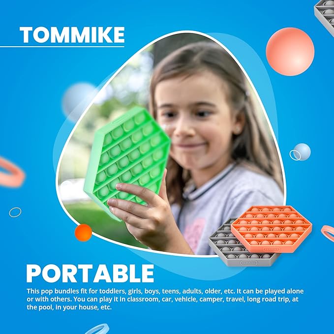 TOMMIKE Hexagon Push Pop Fidget Toy Bubble Sensory for Anxiety & Stress Relief Special Needs Autism Learning Office School Game Crafts Kids Adults (Rainbow)