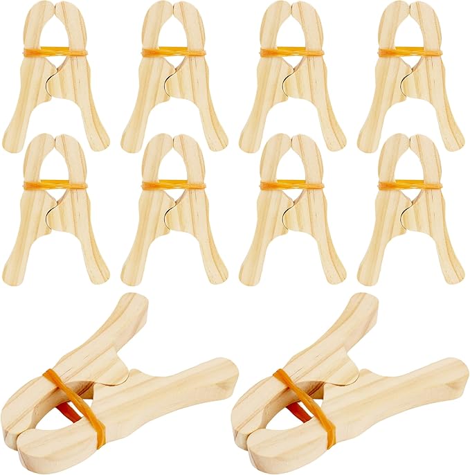 10 Pcs Wooden Game Clips Set Wood Play Clips Fort Building Clips Wooden Fort Clips Game Silk Clips for Kids School Playground Building Games