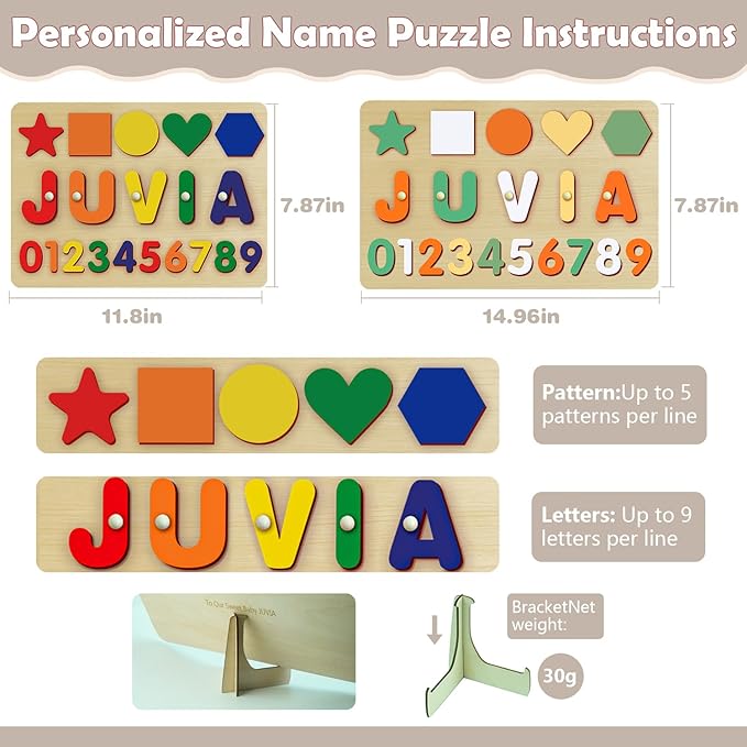 Name Puzzle for Kids Personalized - Custom Name Puzzles for Toddlers 1-3, Customized Wooden Animal Puzzle, Baby Gifts, Baby Shower, Christmas, Newbaby Gift, Gifts for 0 1 2 3 Years Old