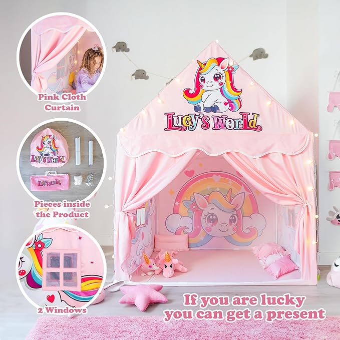 Tent for Kids Indoor Tent for Girls for Inside Casitas para Niñas para Jugar Playhouse for Toddler Castle Playhouse with Star Lights Girls Princess Castle