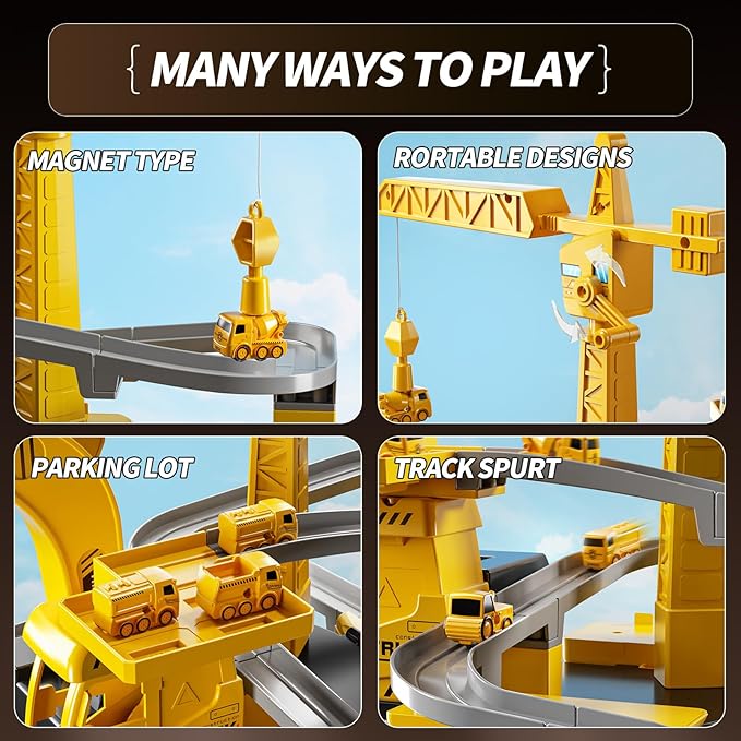 Construction Excavator Toys for Boys 3-5 Year Old - Engineering Digger Race Tracks with Excavator Crane, Car Sand Toys with Light Sound, Birthday Gifts for Toddlers Boys Girls Age 3 4 5 6