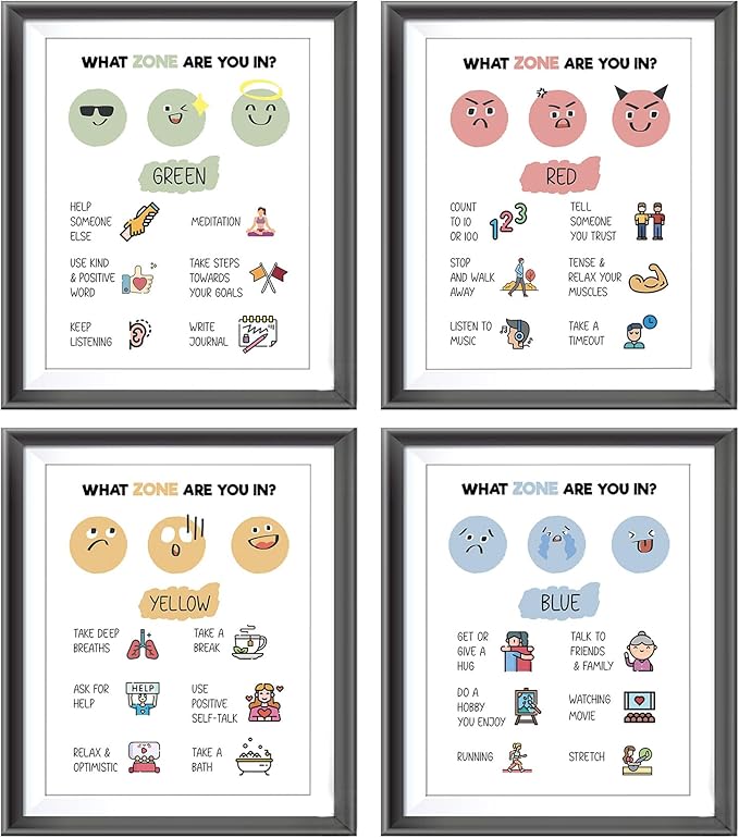 AEHIE Zones Of Regulation, Wall Art Print, Feelings Poster Decor, Emotions Poster Prints For School Classroom, 4pcs 8x10