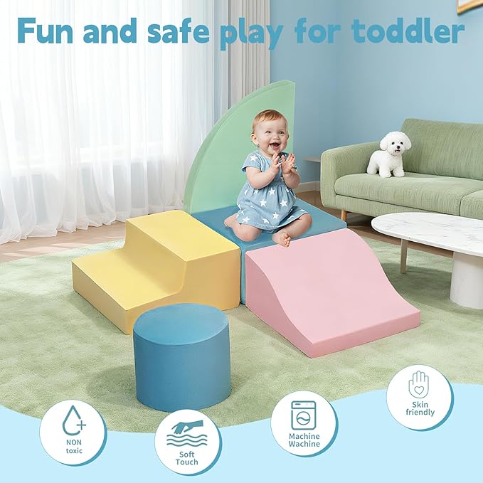 MIND&ACTION Climbing Toys for 1 Year Old, 5-Piece Baby Foam Climbing Blocks for Toddler 1-3, Soft Play Set Kid's Indoor Climbers & Play Structures