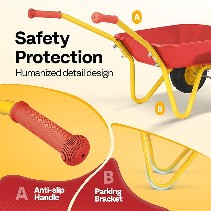 VIVOHOME Kids Wheelbarrow Children Garden cart with Toddler Gardening Tool Set Child Wheel Barrel Outdoor Indoor Toys Gift Red