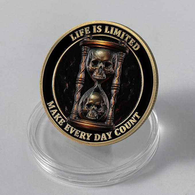 AtSKnSK Memento Mori Coin Momento Mori Coin Skull Coin Stoic Gifts Memento Mori Calendar Living Memento Mori Amor Fati Coin (Crack Time Warning)