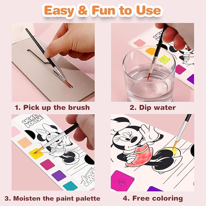 Paint with Water Coloring Books for Kids, Pocket Mess Free Watercolor Painting Kit, Water Color Paint Set Arts and Crafts Gift for Girls Ages 4 5 6 7 8+, Travel Activity Toy - Cartoon
