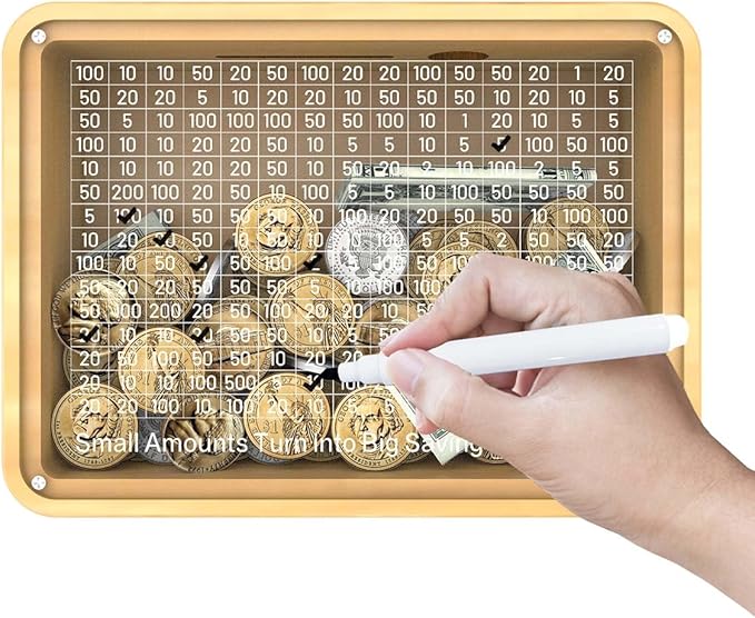 Piggy Bank for Adults Kids, Wooden Coin Bank for Boys and Girls, Cash Vault Money Saving Box with Counter $10000 Savings Challenge Money Box with Money Target and Numbers (Acrylic $10000)