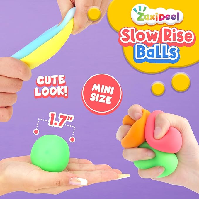 Mini Slow Rising Stress Balls 24 Pack, Stretchy Squishy Ball for Anxiety Relief, Fidget Toys Classroom Supplies for Student Teacher, Travel Sensory Toys for Kids Adults