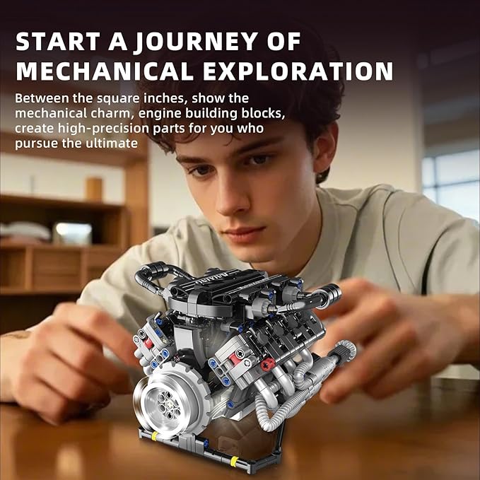 SVJ Sports Car Engine Building Blocks Kit,V8 Engine Model That Work Toy,with Motor, LED Light & APP Control for 6+ Years Kids Adults (715 Pieces)