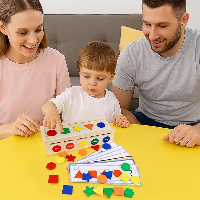 LovesTown Wooden Shape Sorting Box Montessori Learning Toy for Toddlers Early Educational Sorting and Matching Game