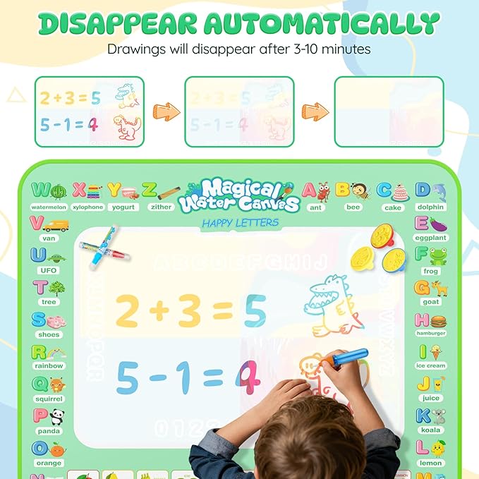 Water Doodle Mat 40 X 32 Inches Mess Free Coloring Magic Drawing Mat Toddlers Educational Toys,Birthday Christmas Gifts for 3 4 5 6 7 8 Years Old Boys Girls