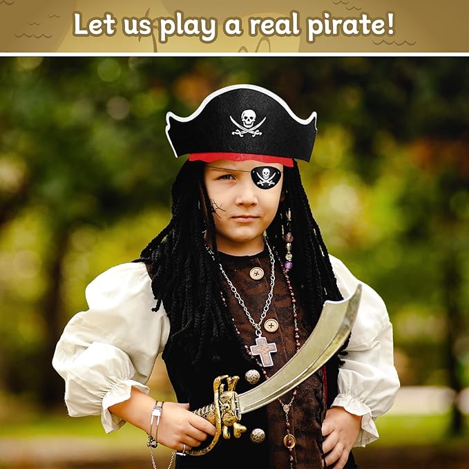 Legigo 16 Pcs Pirate Hat with Eye Mask - Classic Costume Cap Accessories for Pirate Party Cosplay Caribbean Dress, Black