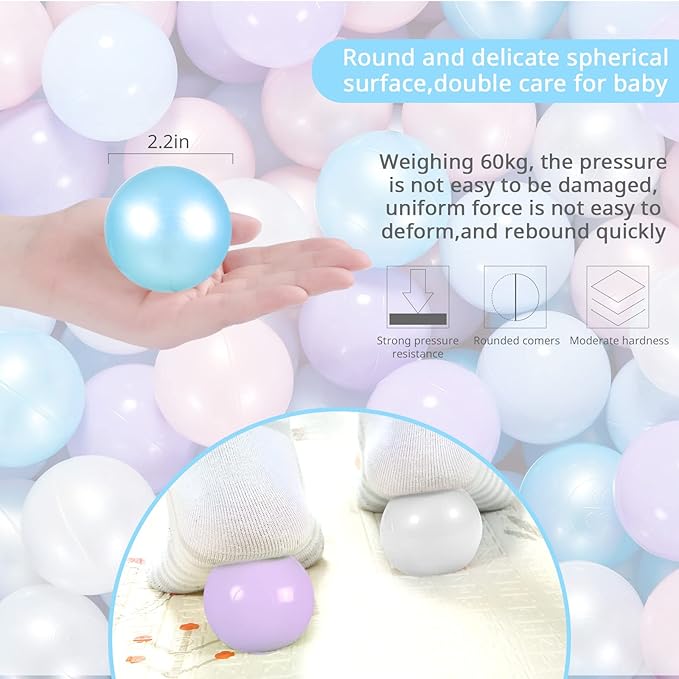 Ball Pit Balls Pack of 100 200 500 - Star and Round Set BPA Free Phthalate Free Non-Toxic Crush Proof Play Balls Soft Plastic Balls for Toddlers Baby Kids Birthday Pool Tent Party