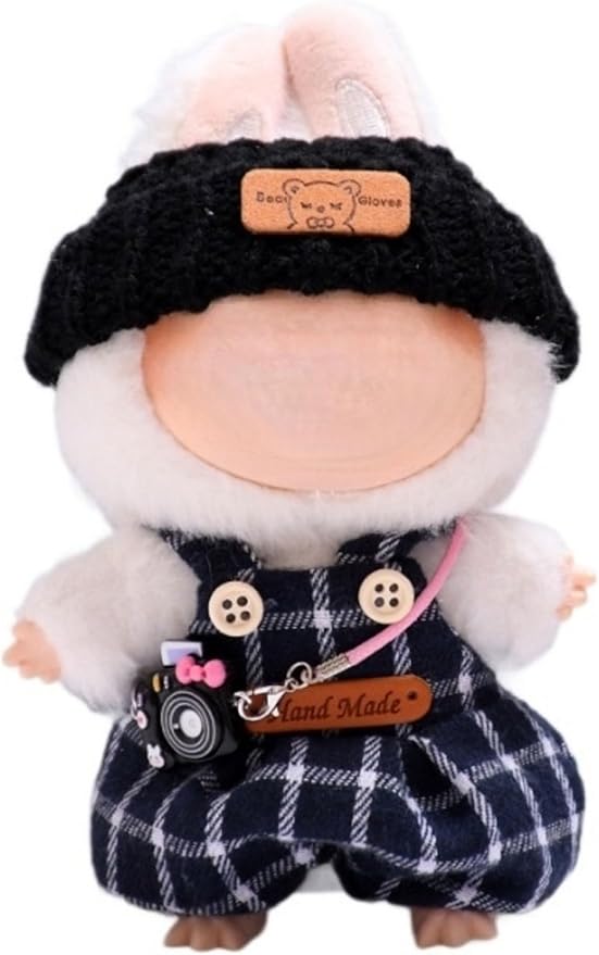 Doll Clothes Set for 17cm Doll Compatible with Labubu Clothes Dolls Accessories Dress Up Suitable for 6.7" Dolls (No Doll) (Overalls)